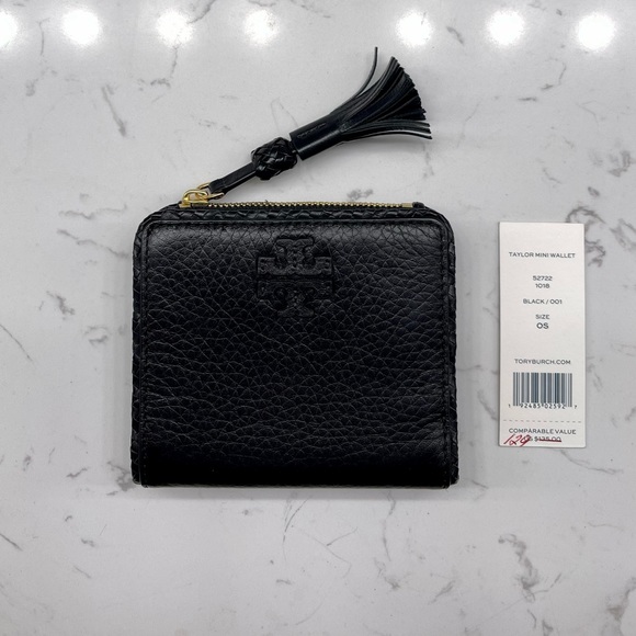 Tory Burch Handbags - Tory Burch Taylor Mini Wallet in Black Leather w/tassel zipper pull.